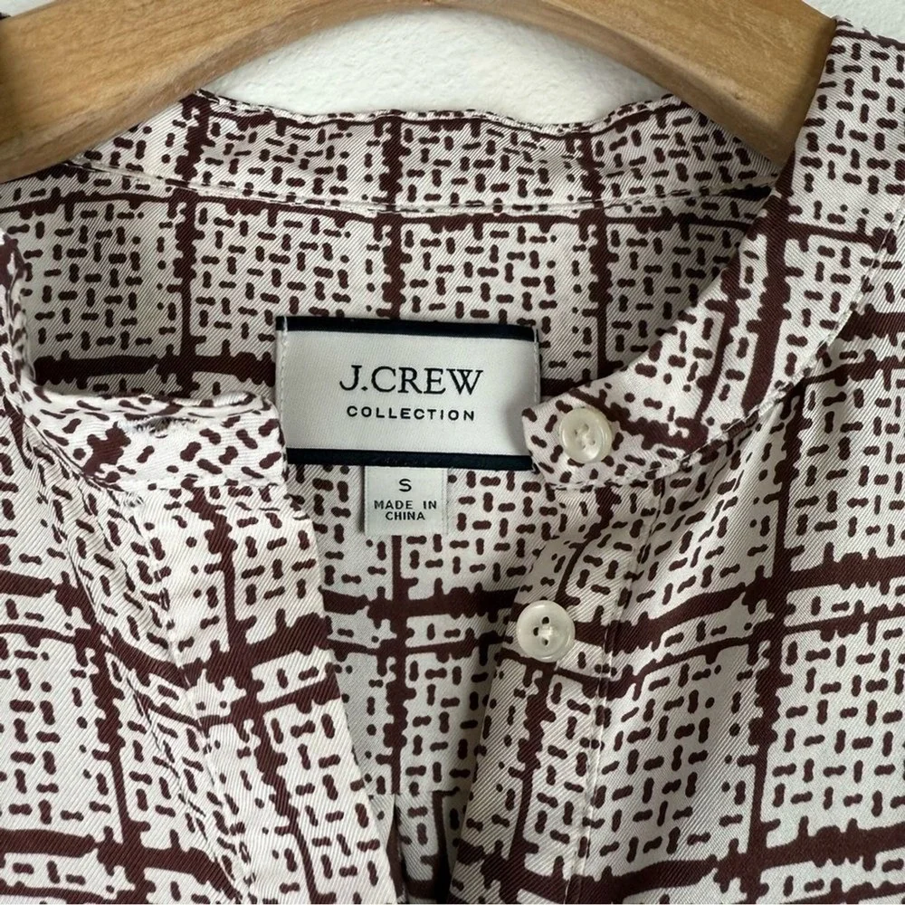 J. Crew Collection Silk Twill Speckled Plaid Blouse Tunic Gold Blue Womens Small